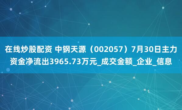 在线炒股配资 中钢天源（002057）7月30日主力资金净流出3965.73万元_成交金额_企业_信息