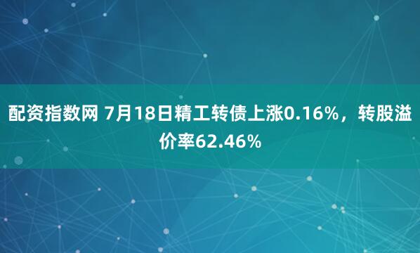 配资指数网 7月18日精工转债上涨0.16%，转股溢价率62.46%